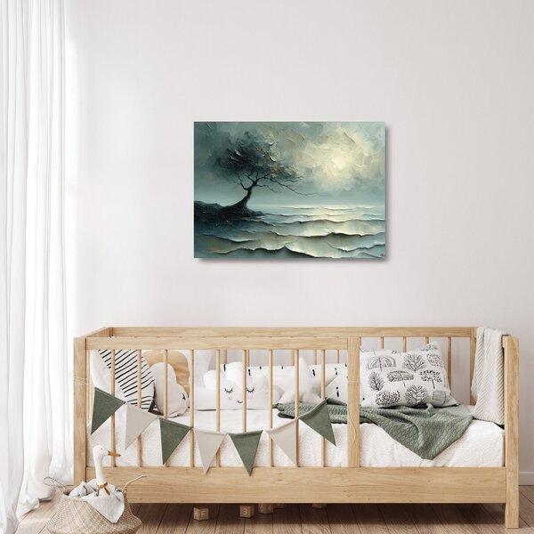Staklena slika - Uljana slika stabla s oceanom (70x50 cm)