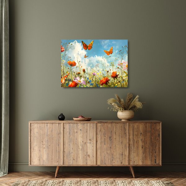 Staklena slika - Leptiri na ljetnoj livadi (70x50 cm)