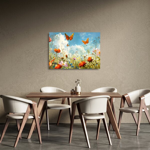 Staklena slika - Leptiri na ljetnoj livadi (70x50 cm)