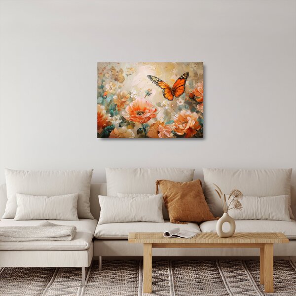 Staklena slika - Leptir i cvijeće, ulje na platnu (70x50 cm)
