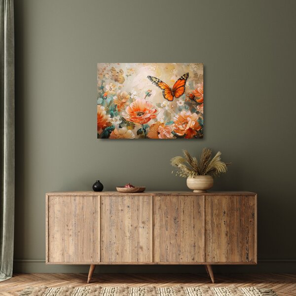 Staklena slika - Leptir i cvijeće, ulje na platnu (70x50 cm)