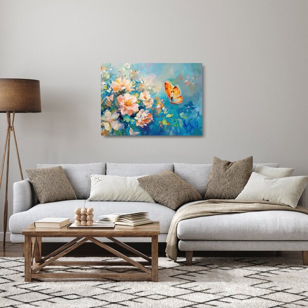 Staklena slika - Leptir i cvijeće, ulje na platnu II. (70x50 cm)