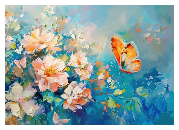 Staklena slika - Leptir i cvijeće, ulje na platnu II. (70x50 cm)