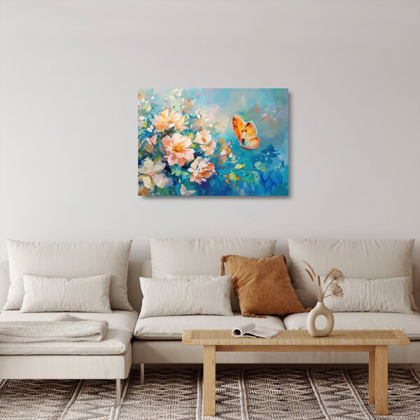 Staklena slika - Leptir i cvijeće, ulje na platnu II. (70x50 cm)
