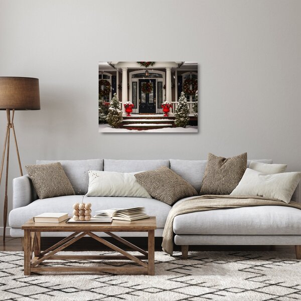 Staklena slika - Božićno ukrašena kuća (70x50 cm)