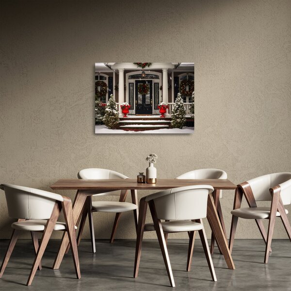 Staklena slika - Božićno ukrašena kuća (70x50 cm)