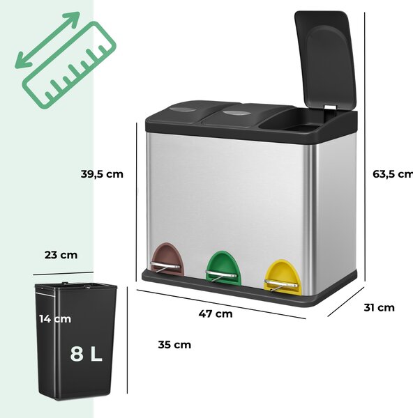 Kanta za odvajanje otpada SORT, 24 l (3x8 l), srebrna Jurhan