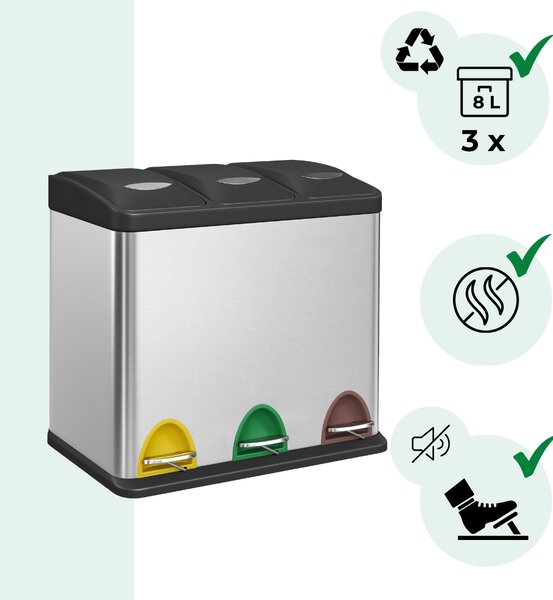 Kanta za odvajanje otpada SORT, 24 l (3x8 l), srebrna Jurhan