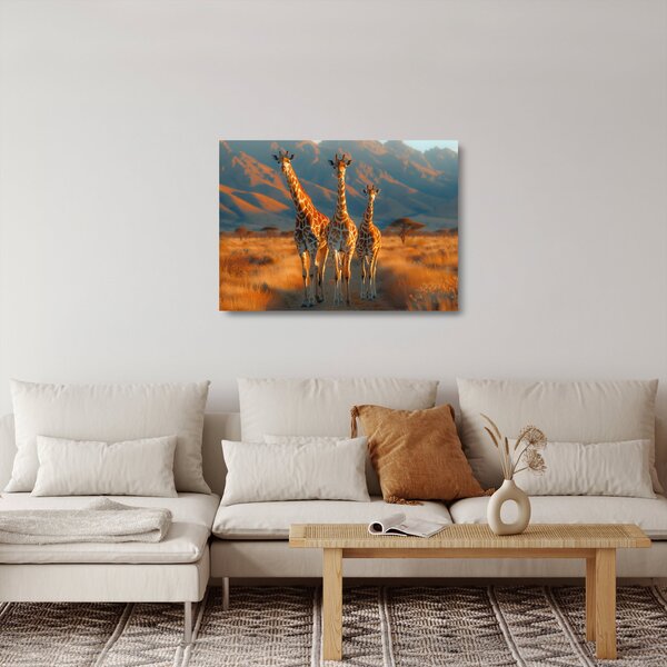 Staklena slika - Žirafe na pašnjaku (70x50 cm)