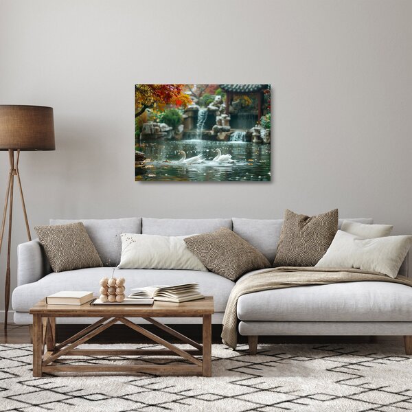 Staklena slika - azijski ribnjak (70x50 cm)