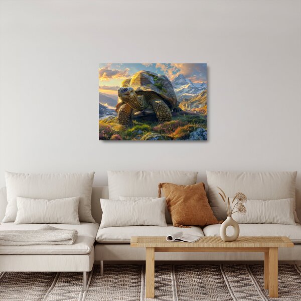 Staklena slika - Kornjača i planinski krajolik (70x50 cm)