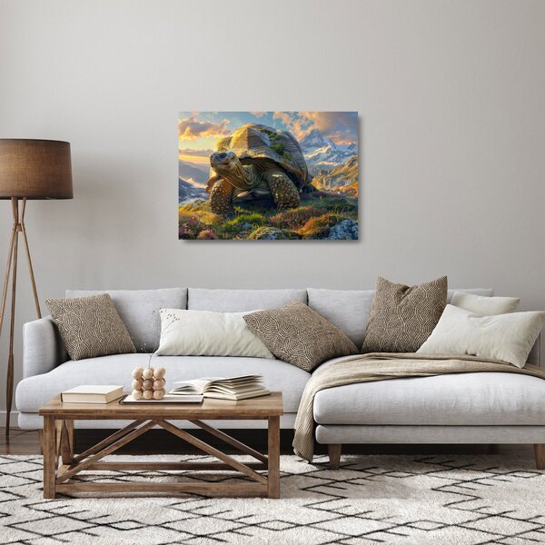 Staklena slika - Kornjača i planinski krajolik (70x50 cm)