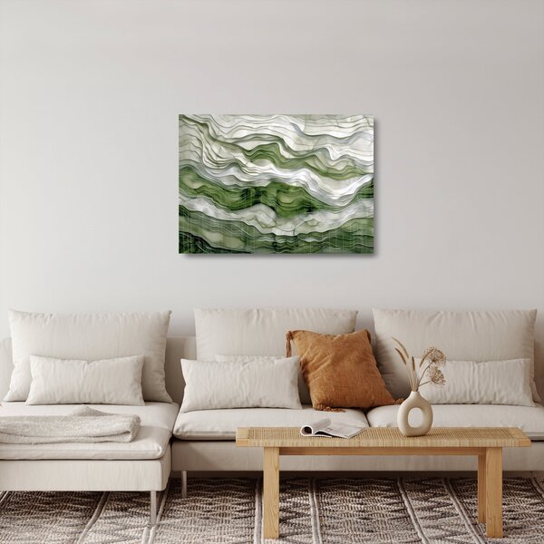 Staklena slika - Zeleni i bijeli valovi (70x50 cm)