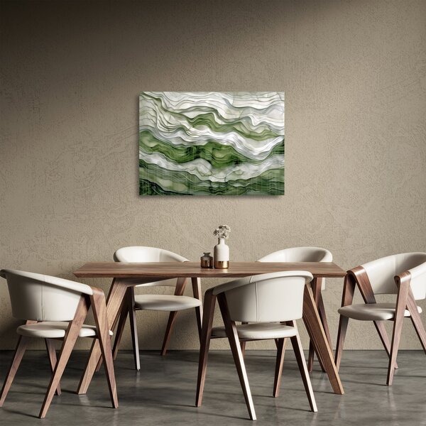 Staklena slika - Zeleni i bijeli valovi (70x50 cm)