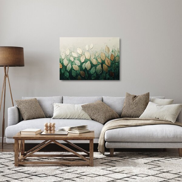 Staklena slika - Zlatno-zeleno lišće (70x50 cm)