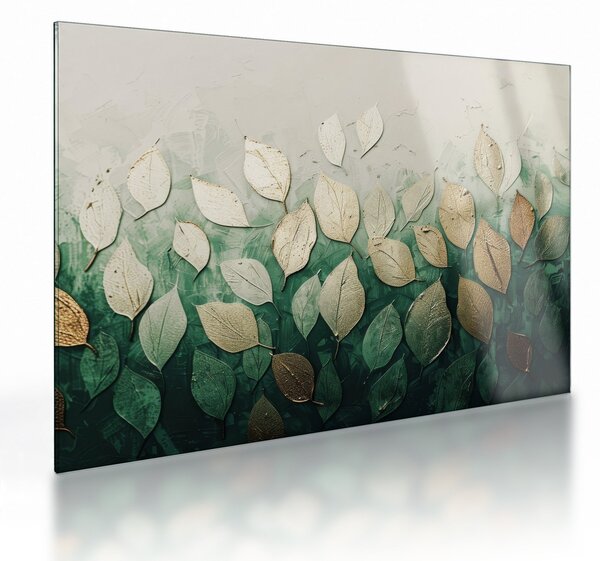 Staklena slika - Zlatno-zeleno lišće (70x50 cm)