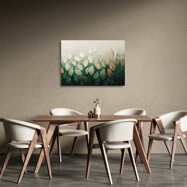 Staklena slika - Zlatno-zeleno lišće (70x50 cm)