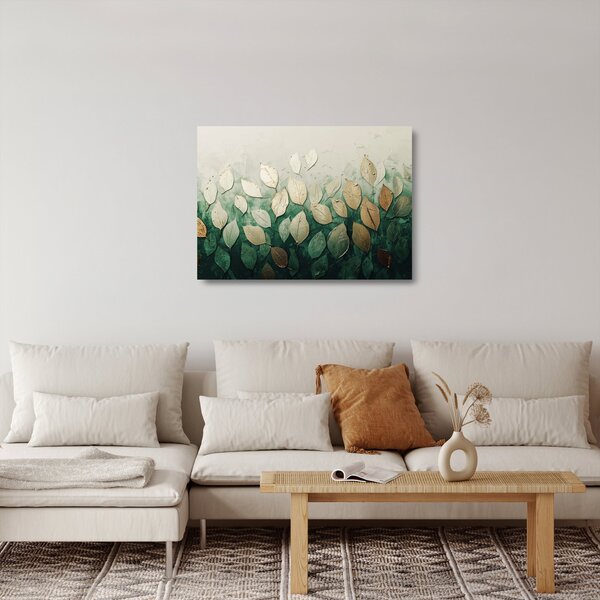 Staklena slika - Zlatno-zeleno lišće (70x50 cm)