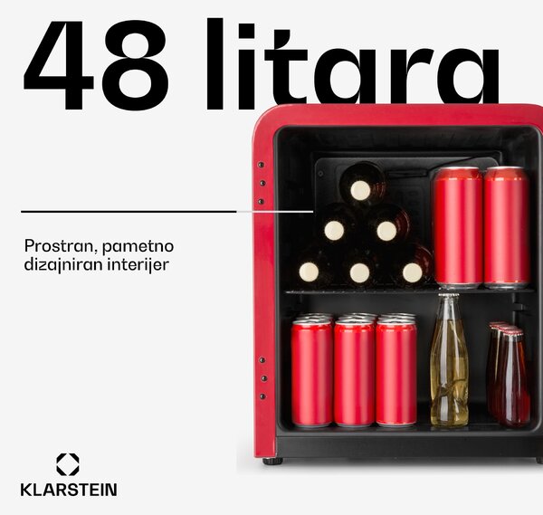 Klarstein PopLife, hladnjak za napitke, 48 l, 0 - 10 °C, retro dizajn, crveni