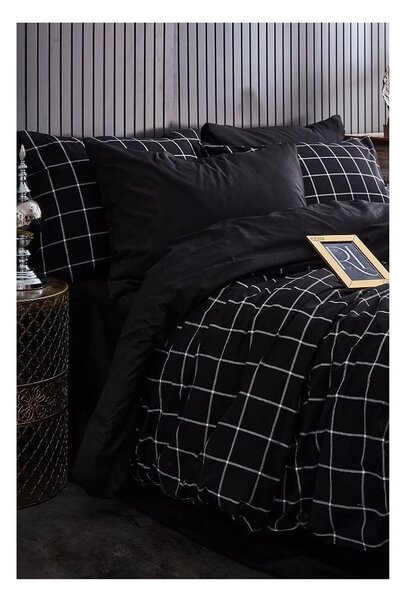 Crna posteljina za bračni krevet/za produženi krevet s uključenom plahtom/4-dijelna 200x220 cm Geometric – Mila Home