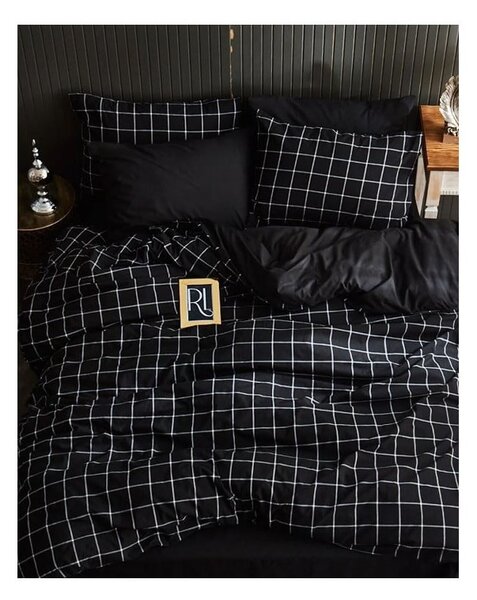 Crna posteljina za bračni krevet/za produženi krevet s uključenom plahtom/4-dijelna 200x220 cm Geometric – Mila Home