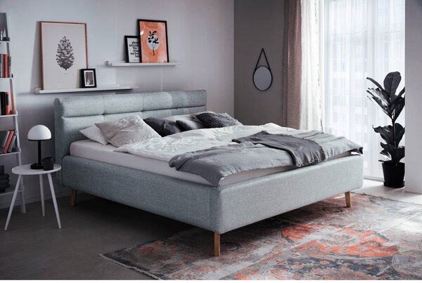 Prljavo plavi tapecirani bračni krevet s prostorom za odlaganje s podnicom 180x200 cm Lotte – Meise Möbel