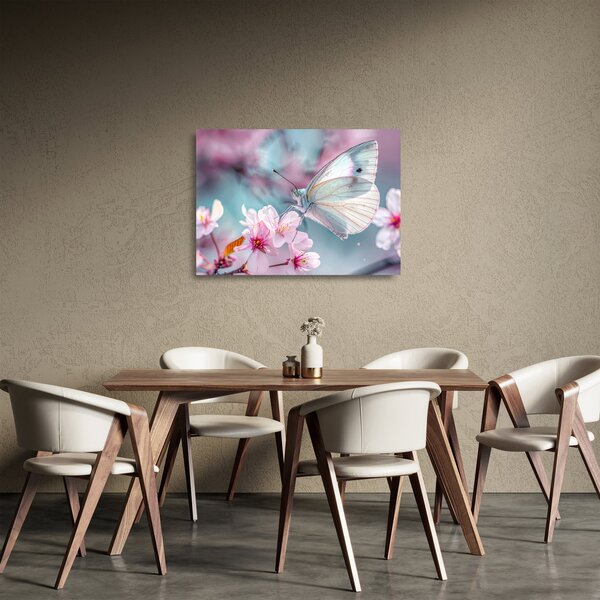 Staklena slika - Leptir na stablu trešnje (70x50 cm)