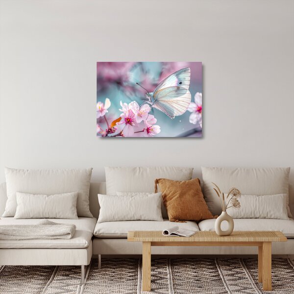 Staklena slika - Leptir na stablu trešnje (70x50 cm)