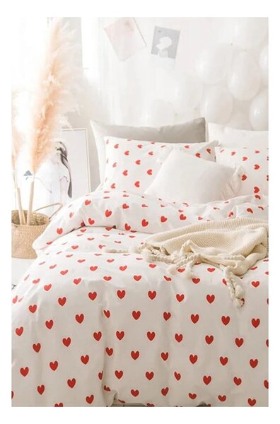 Krem posteljina za bračni krevet/za produženi krevet od renforce pamuka s uključenom plahtom/4-dijelna 200x220 cm Mini Hearts – Mila Home