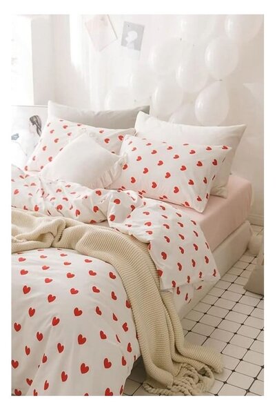 Krem posteljina za bračni krevet/za produženi krevet od renforce pamuka s uključenom plahtom/4-dijelna 200x220 cm Mini Hearts – Mila Home
