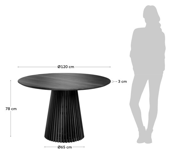 Crni okrugao blagovaonski stol od masivne indijske lipe ø 120 cm Jeanette – Kave Home