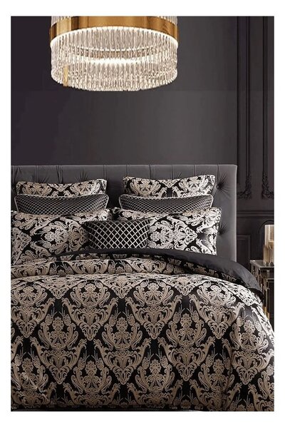 Crna posteljina za bračni krevet/za produženi krevet od renforce pamuka s uključenom plahtom/4-dijelna 200x220 cm Damask – Mila Home