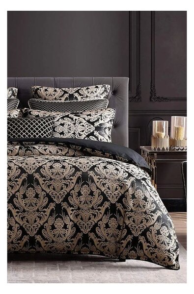 Crna posteljina za bračni krevet/za produženi krevet od renforce pamuka s uključenom plahtom/4-dijelna 200x220 cm Damask – Mila Home