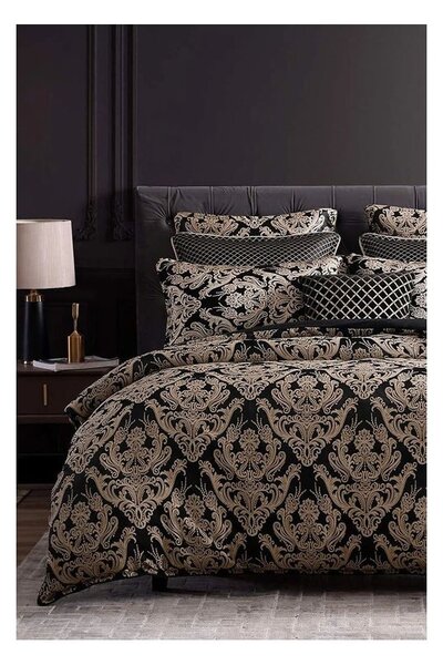 Crna posteljina za bračni krevet/za produženi krevet od renforce pamuka s uključenom plahtom/4-dijelna 200x220 cm Damask – Mila Home
