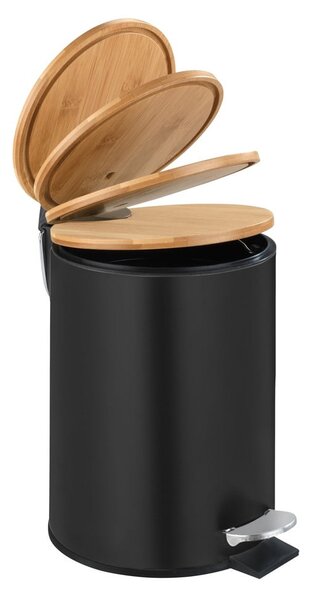 Crna kanta za otpad s poklopcem od bambusa Wenko Tortona, 3 l