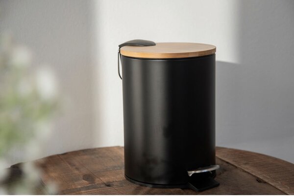 Crna kanta za otpad s poklopcem od bambusa Wenko Tortona, 3 l