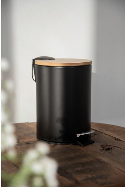 Crna kanta za otpad s poklopcem od bambusa Wenko Tortona, 3 l