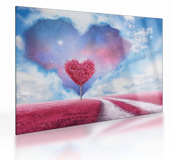 Staklena slika - Stablo ružičastog srca (70x50 cm)