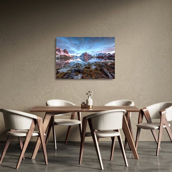 Staklena slika - Izlazak sunca iznad Reine (70x50 cm)