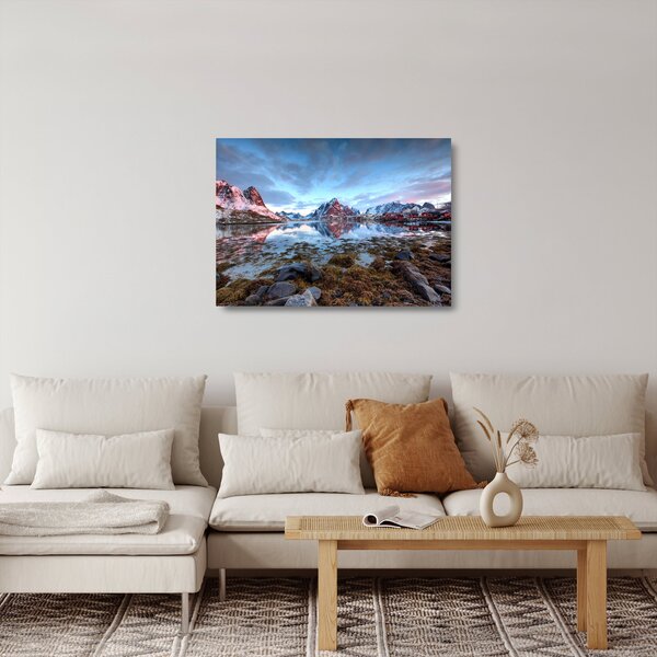 Staklena slika - Izlazak sunca iznad Reine (70x50 cm)