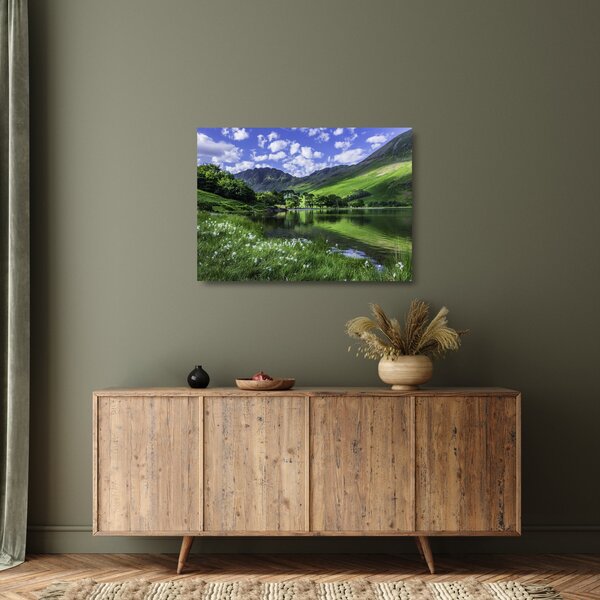 Staklena slika - Krajolik s jezerom (70x50 cm)