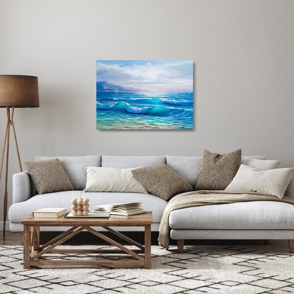 Staklena slika - Ulje na platnu mora s galebovima (70x50 cm)