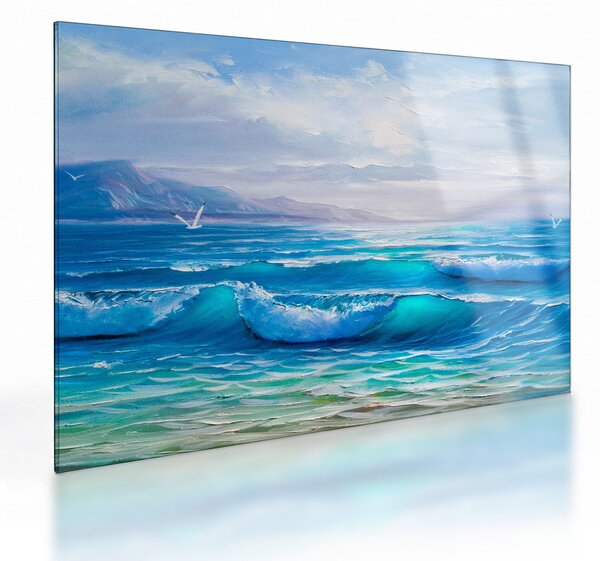 Staklena slika - Ulje na platnu mora s galebovima (70x50 cm)