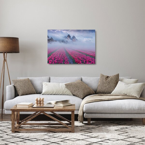Staklena slika - Krajolik s poljima tulipana (70x50 cm)