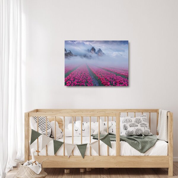 Staklena slika - Krajolik s poljima tulipana (70x50 cm)