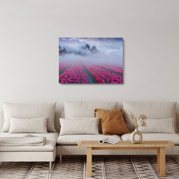 Staklena slika - Krajolik s poljima tulipana (70x50 cm)