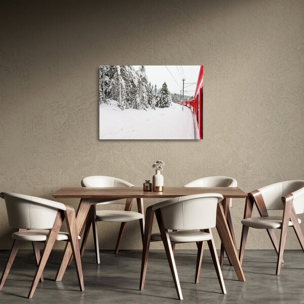 Staklena slika - Vlak u snježnom krajoliku (70x50 cm)