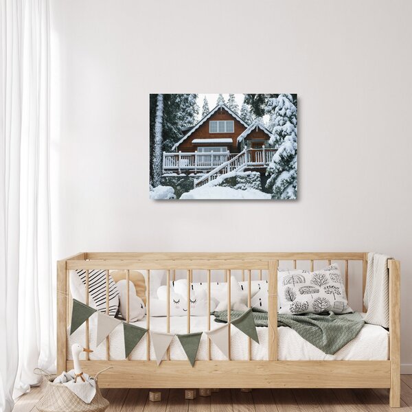 Staklena slika - Drvena vikendica (70x50 cm)