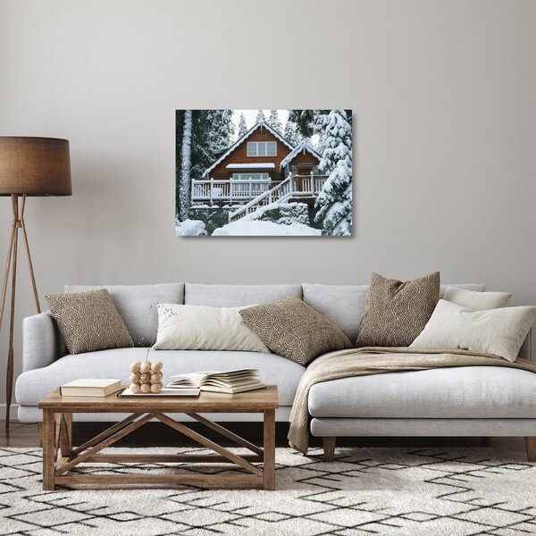Staklena slika - Drvena vikendica (70x50 cm)