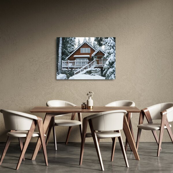 Staklena slika - Drvena vikendica (70x50 cm)